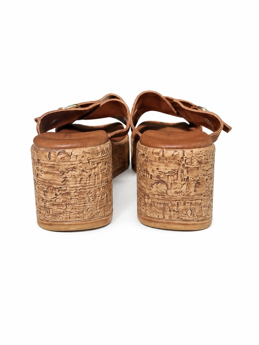 Lottini Brown Leather Suede Cork Wedge Sandals Size 8 Platform Slide Italy - Picture 6 of 13